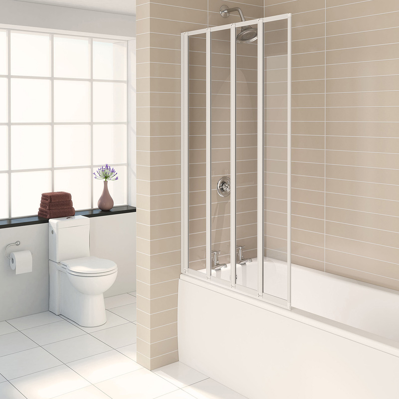 Aqualux 4 Fold Bath Screen White Frame 840x1400mm