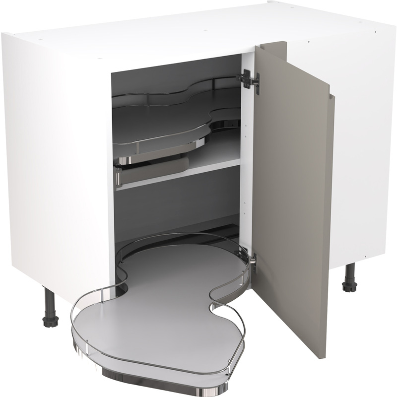 Kitchen Kit Flatpack J-Pull Kitchen Cabinet Pull Out Base Blind Corner Unit Super Gloss Dust Grey 1000mm Left Hand