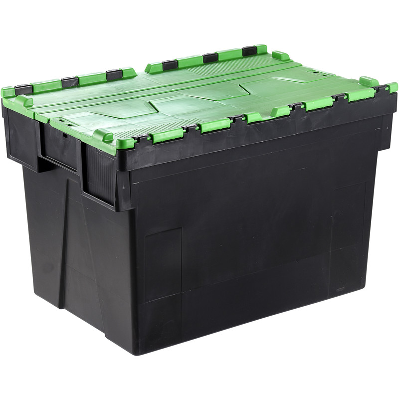 Euro Container 56L with Attached Lid 600 x 400 x 310mm - Green Lid