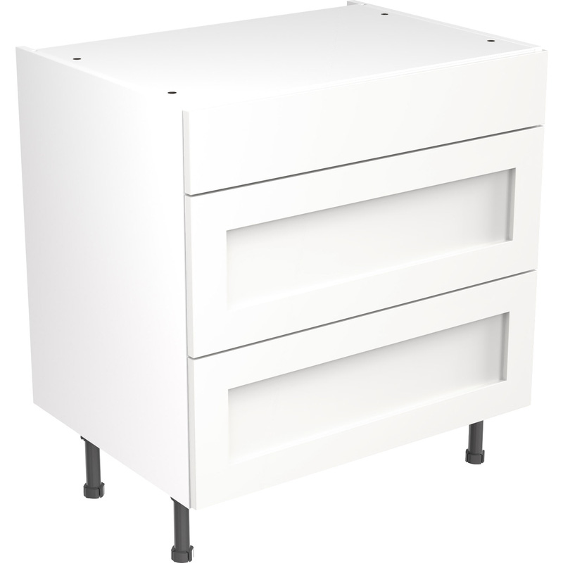 Kitchen Kit Flatpack Shaker Kitchen Cabinet Base 3 Drawer Unit Ultra Matt White 800mm