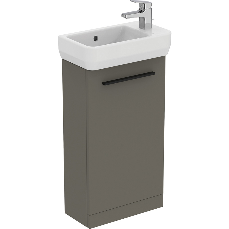 Ideal Standard i.life S Compact Cloakroom Wall Hung Vanity Unit with Basin Matt Quartz Grey 410mm with Matt Black Handle