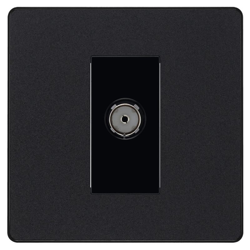 BG Evolve Matt Black (Black Ins) Single Socket For Tv Or Fm Co-Axial Aerial Connection