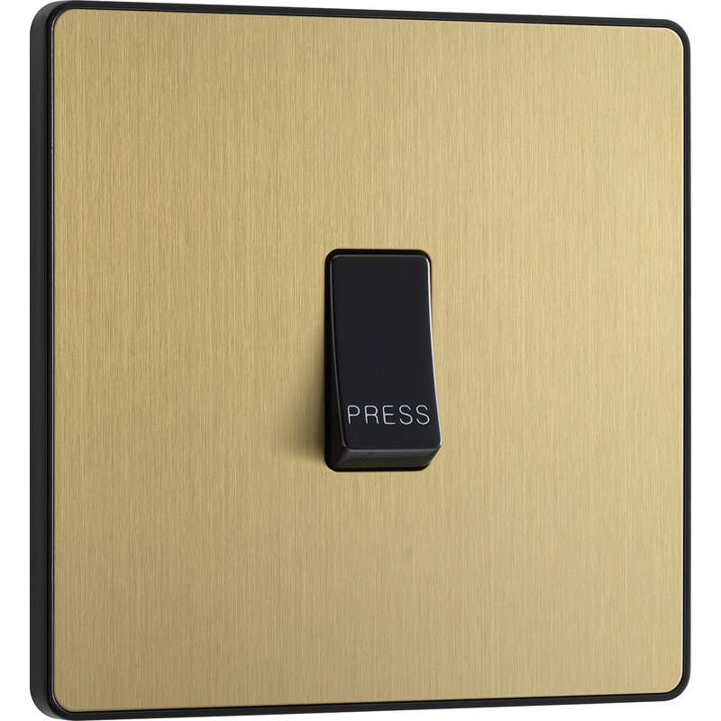 BG Evolve Brushed Brass (Black Ins) Single Press Switch, 10A