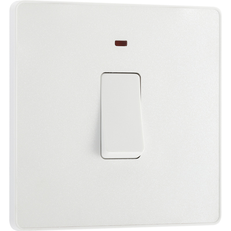 BG Evolve Pearlescent White (White Ins) 20A Switch, Double Pole With Power Led Indicator
