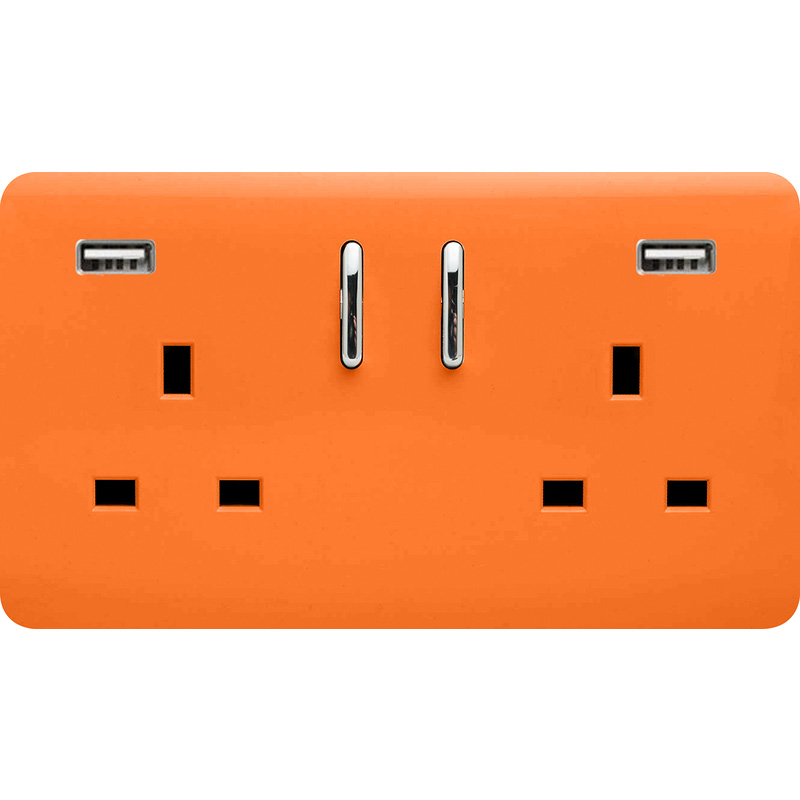 Trendiswitch Orange 2 Gang 13 Amp Socket. 2X2.1MaH USB 2 Gang