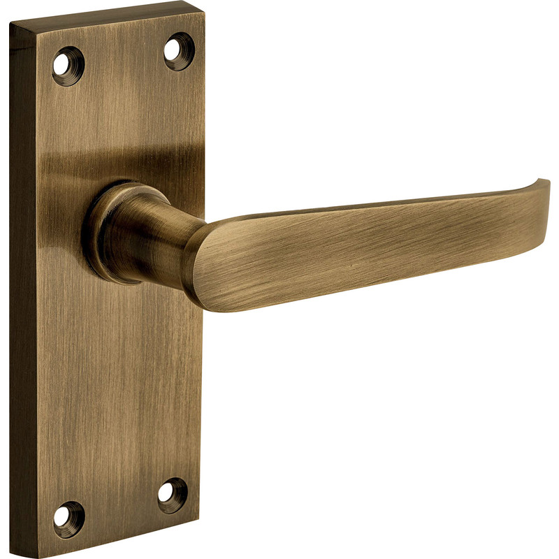 Victorian Straight Door Handles Short Latch Antique Brass