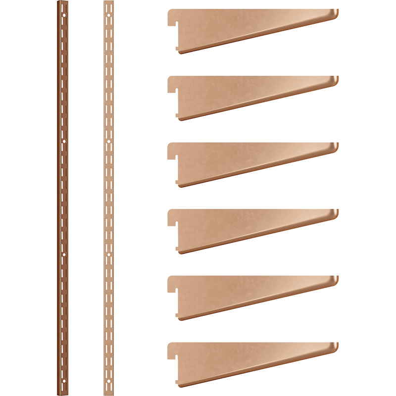 Rothley Bright Copper Twin Slot Shelving Kit 1980mm Uprights (x2) & 120mm Brackets (x6)