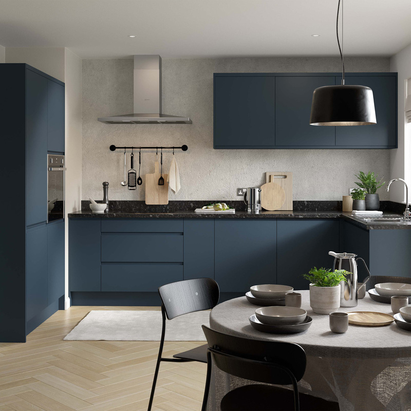 Kitchen Kit Flatpack J-Pull Kitchen Cabinet Larder End Ultra Matt Indigo Blue 2150mm