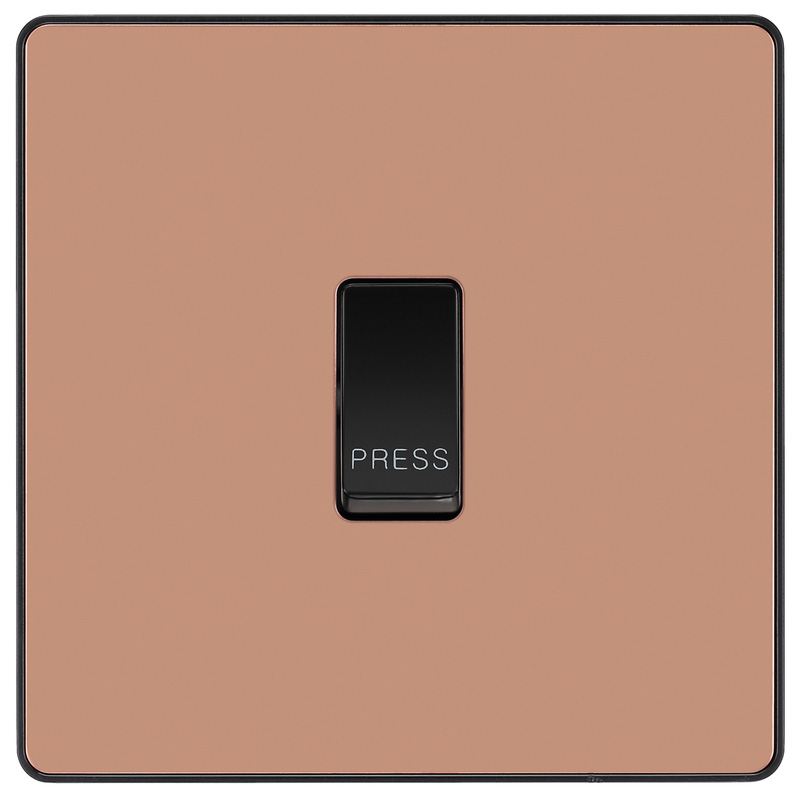 BG Evolve Polished Copper (Black Ins) Single Press Switch, 10A
