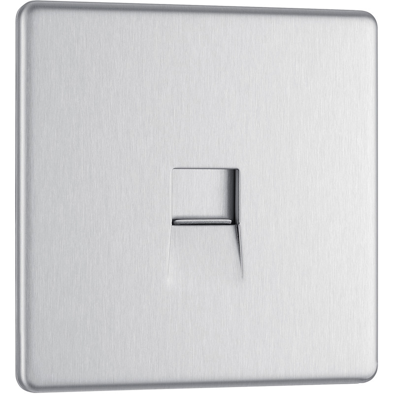 BG Screwless Flat Plate Brushed Stainless Steel Telephone Socket Master