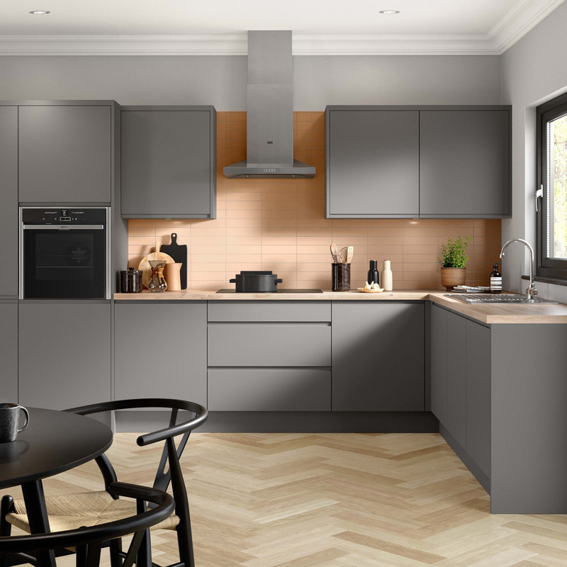 Kitchen Kit Flatpack J-Pull Kitchen Cabinet Tall Larder Unit Ultra Matt Dust Grey 300mm