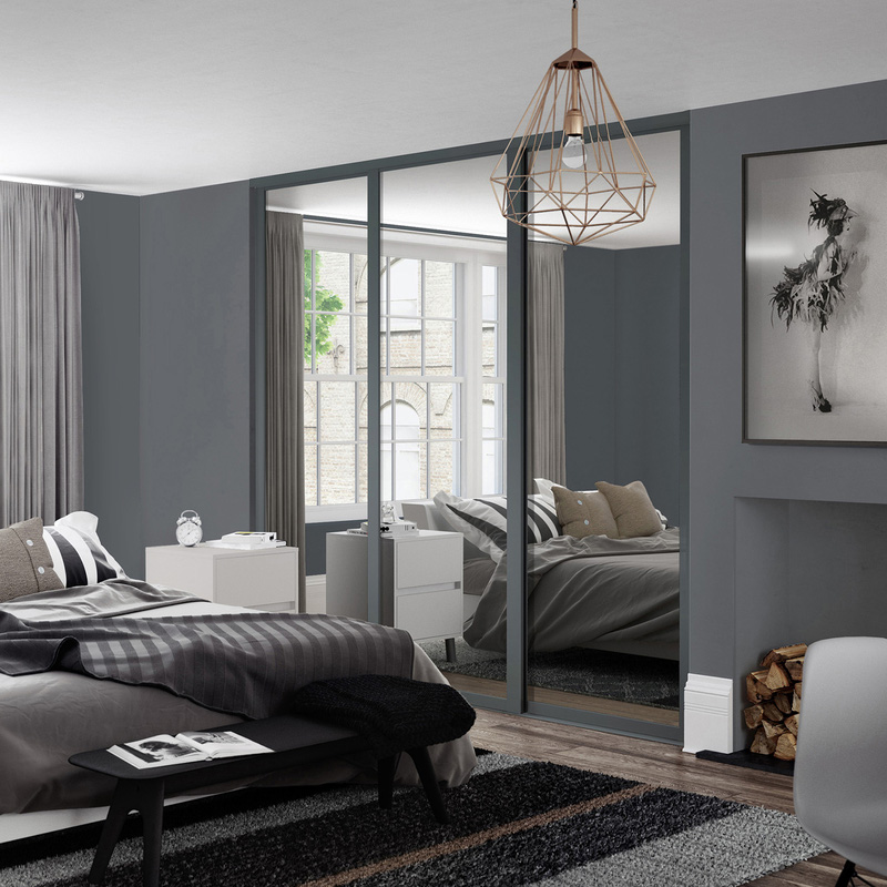 Spacepro Shaker 3 Door Sliding Wardrobe Kit Graphite Framed Mirror 2136 x 2260mm