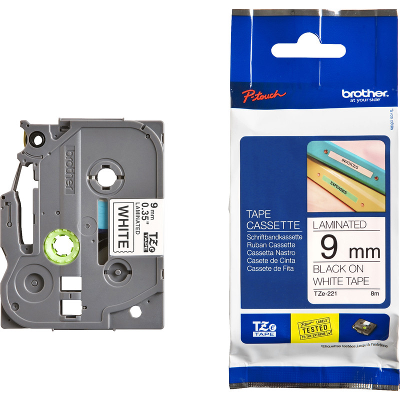 Brother Printer Tape Cartridge TZE221 9mm Black On White x 8m