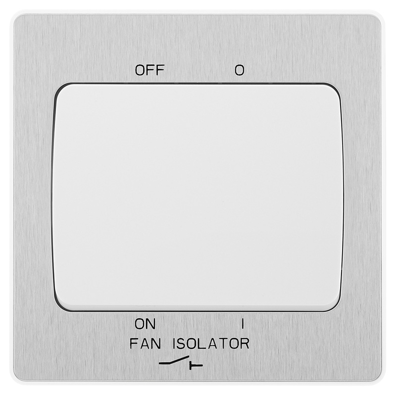 BG Evolve Brushed Steel (White Ins) Fan Isolator Switch, 10A Triple Pole