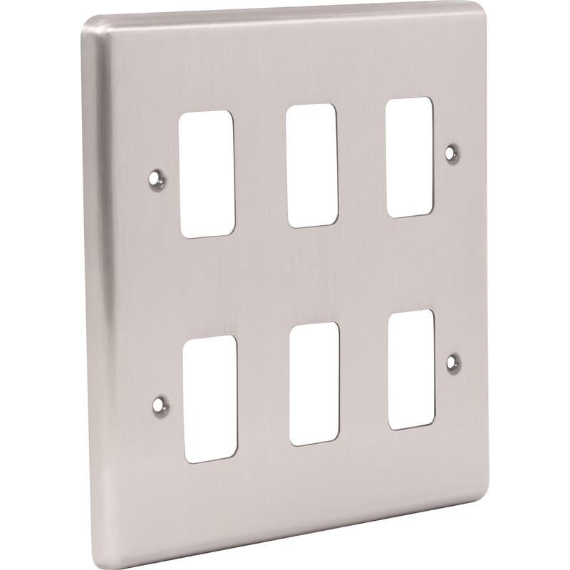 Wessex Brushed Stainless Steel Grid Front Plate 6 Gang