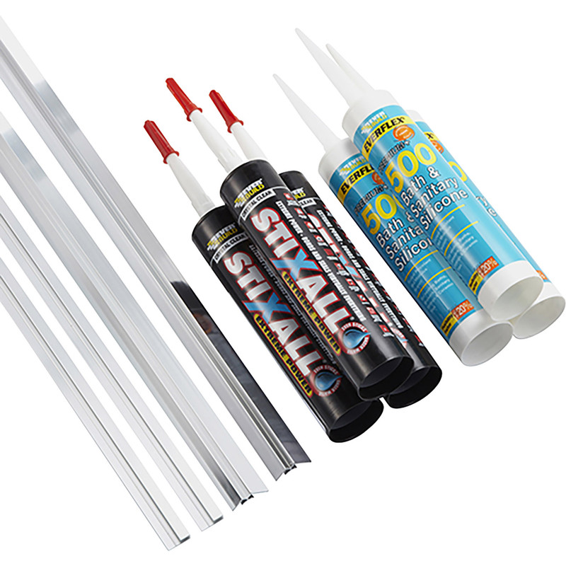 Mermaid Acrylic Polished Silver Shower Wall Panel Trims 3 Sided Extrusion Pack