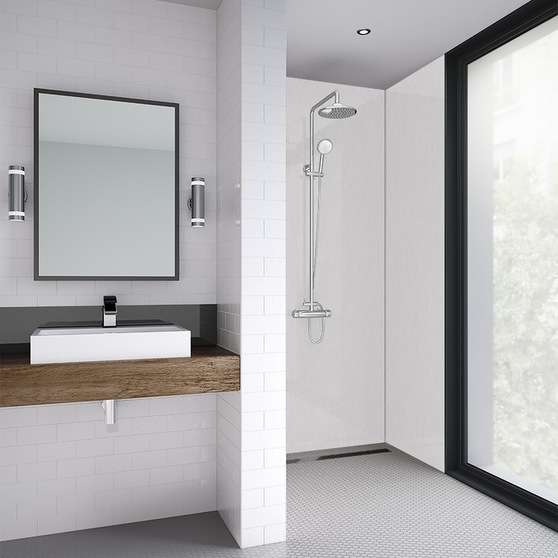 Mermaid Brushed Steel Laminate Shower Wall Panel Tongue & Groove 2420mm x 885mm