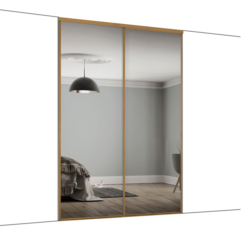 Spacepro Classic 2 Door Sliding Wardrobe Kit Oak Framed Mirror 1489 x 2260mm