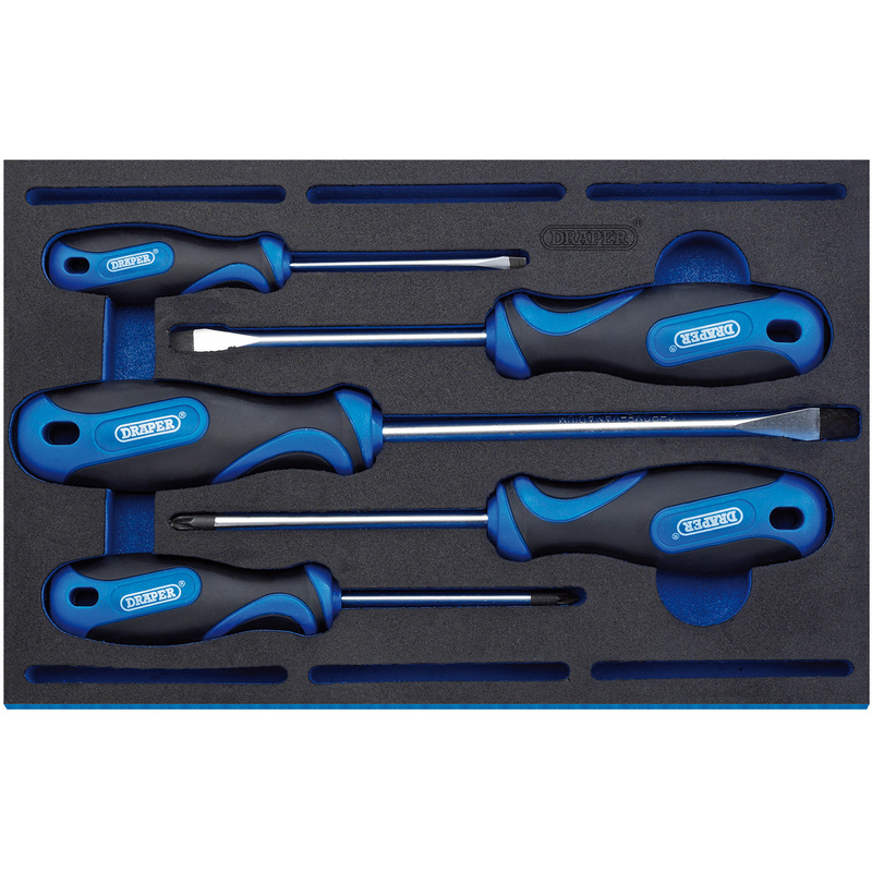 Draper Soft Grip Screwdriver Set in 1/4 Drawer EVA Insert Tray 5 Piece