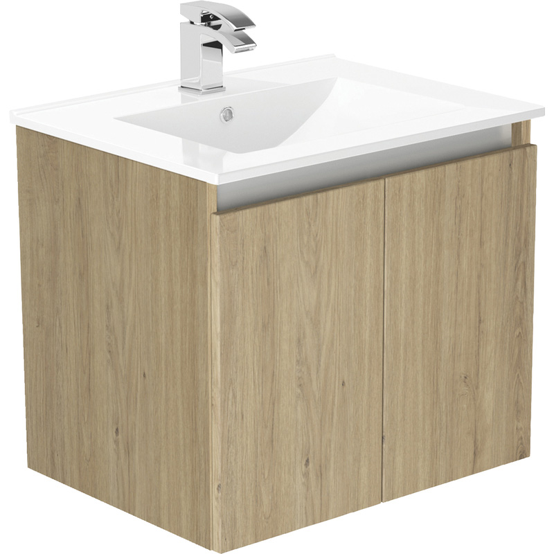 Newland Double Door Wall Hung Vanity Unit With Basin Natural Oak 600mm