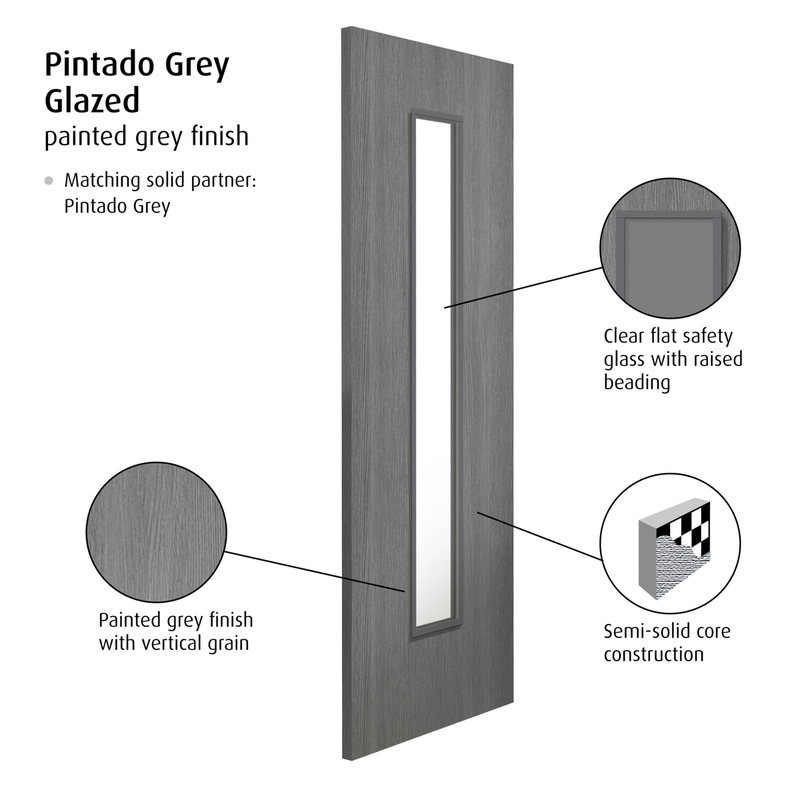 Pintado Grey Clear Glazed Laminate Internal Door 35 x 1981 x 686mm