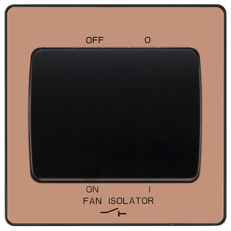 BG Evolve Polished Copper (Black Ins) Fan Isolator Switch, 10A Triple Pole