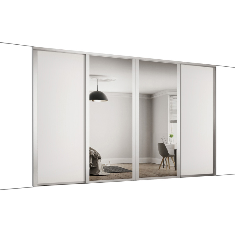 Spacepro Shaker 4 Door Sliding Wardrobe Kit White and Mirror 2290 x 2260mm