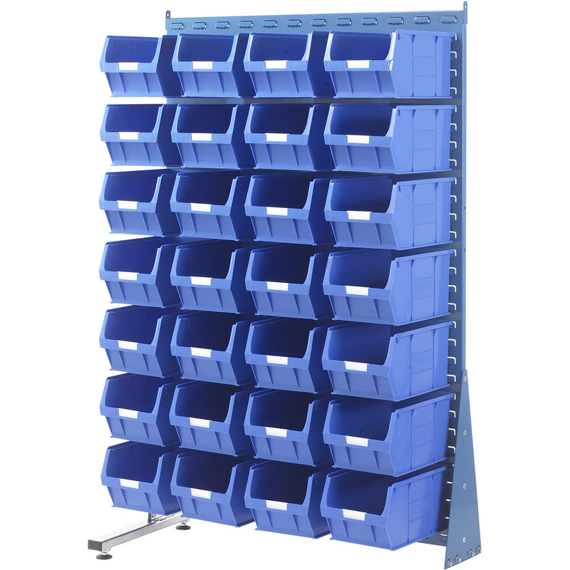 Barton Steel Louvre Panel Adda Stand with Blue Bins 1600 x 1000 x 500mm with 28 TC5 Blue Bins