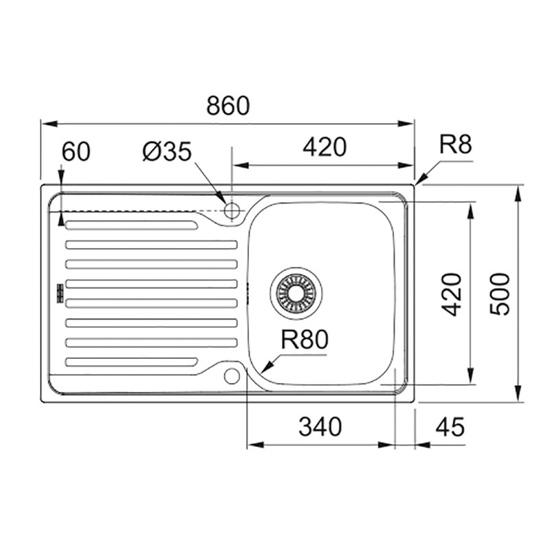 Franke Antea Reversible Stainless Steel Kitchen Sink with Danube Mono Mixer Tap Single Bowl
