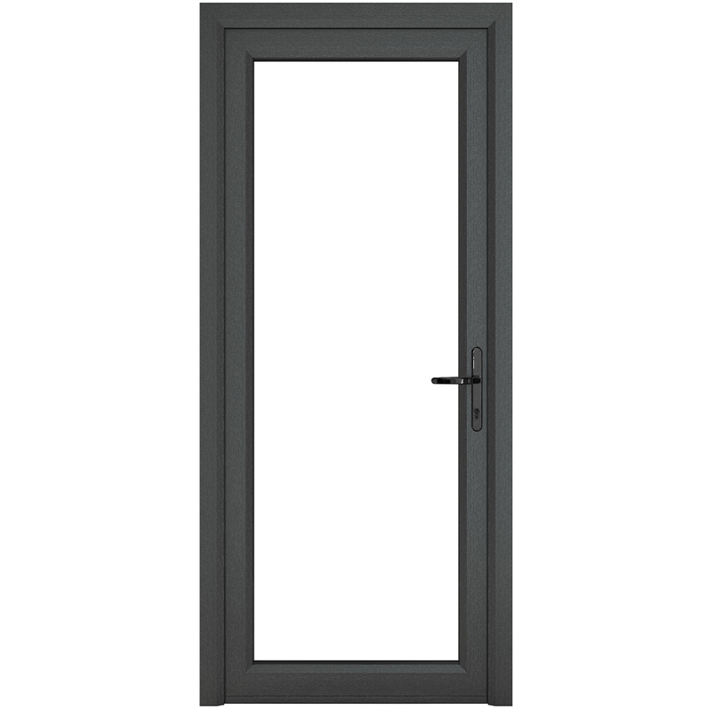 Crystal uPVC Single Door Full Glass Left Hand Open In 920mm x 2090mm Clear Double Glazed Grey/White