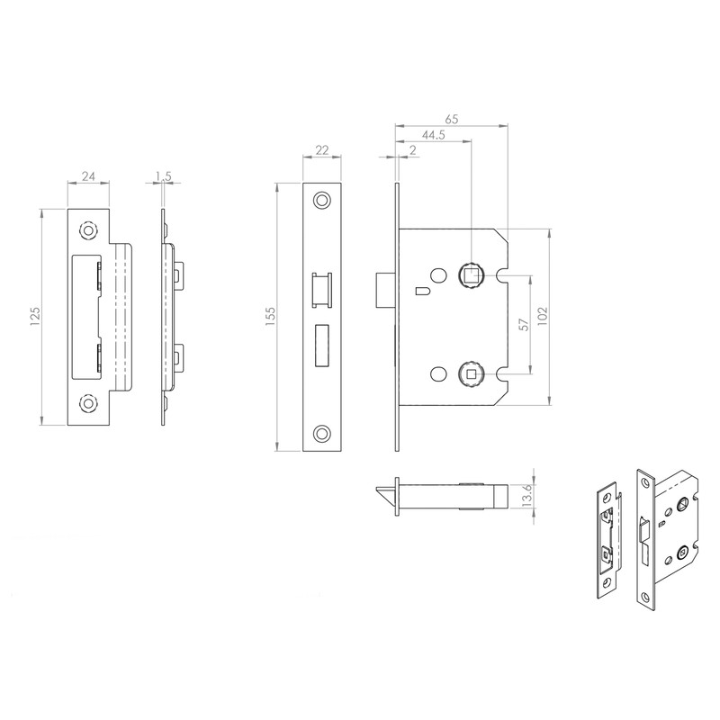 Eurospec Bathroom Lock 2.5" Brass