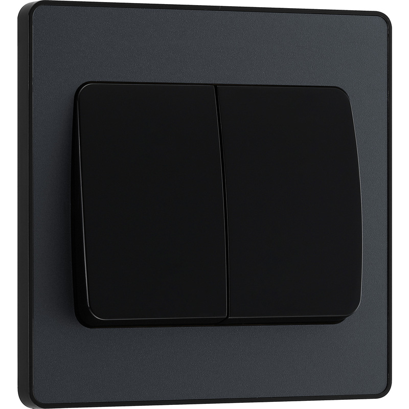 BG Evolve Matt Grey (Black Ins) Double Light Switch, 20A 16Ax, 2 Way, Wide Rocker