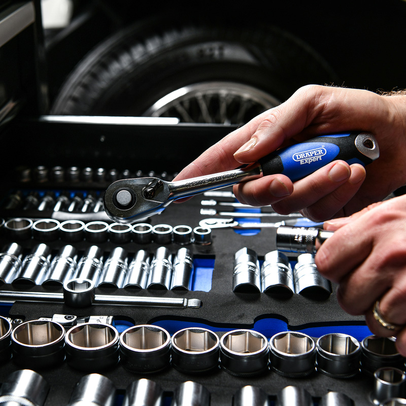 Draper Soft Grip Socket Set in Full Plus Drawer EVA Insert Tray, 1/4", 3/8" & 1/2" 96 Piece