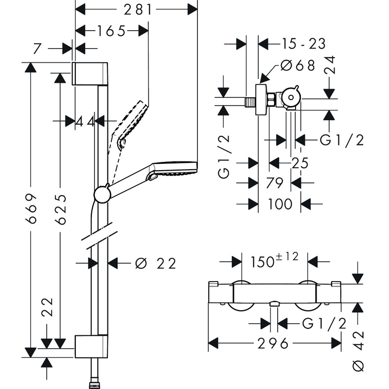 Hansgrohe Ecostat 1001 Thermostatic Bar Mixer Shower
