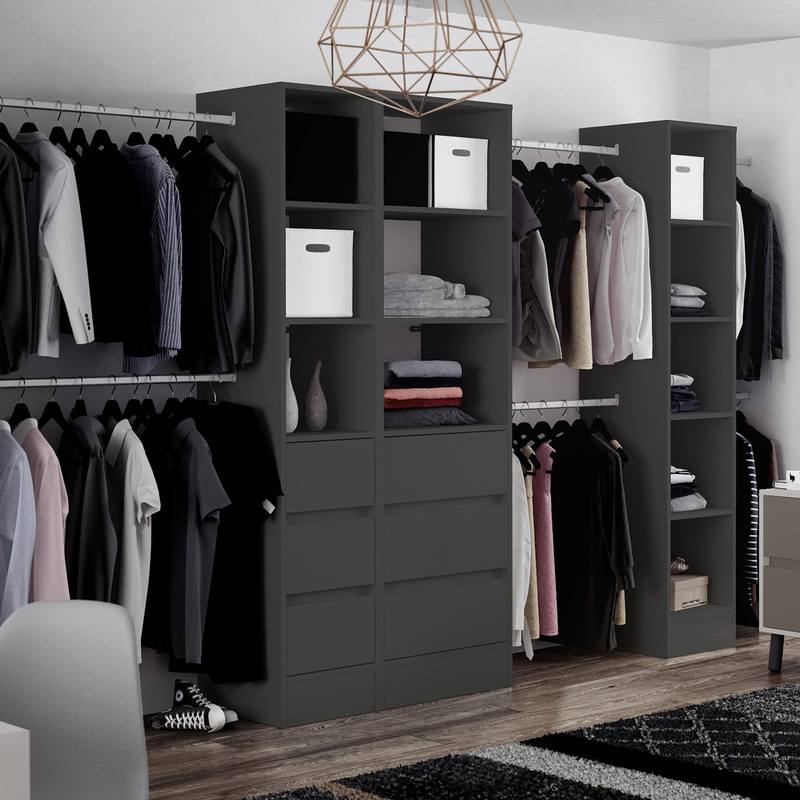 Spacepro 3 Drawer Tower Unit with 1 Hanger Bar Onyx 2100 x 450 x 500mm