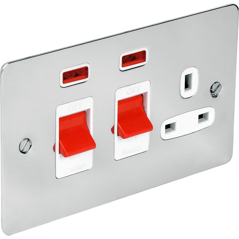 Flat Plate 45A DP Switch & 13A Switched Socket Neon