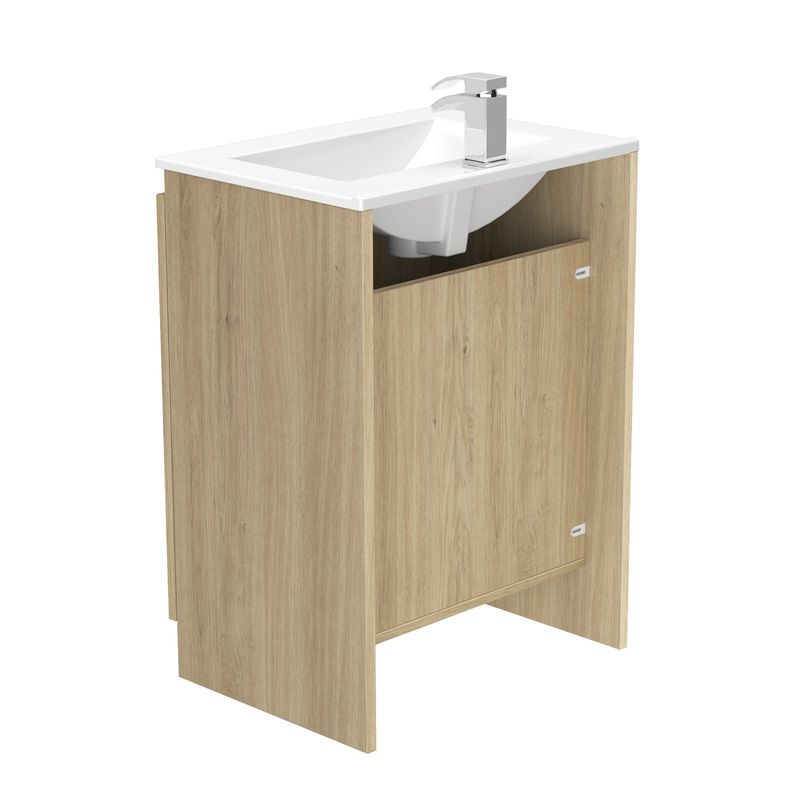 Newland Double Door Floor Standing Vanity Unit With Basin Natural Oak 600mm