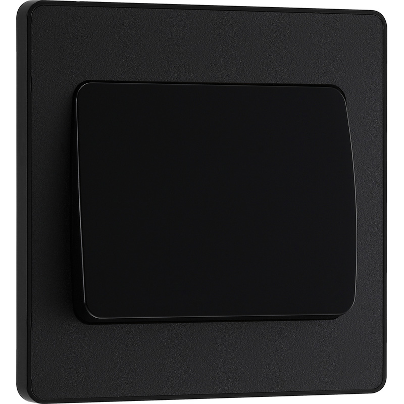BG Evolve Matt Black (Black Ins) Single Light Switch, 20A 16Ax, 2 Way, Wide Rocker