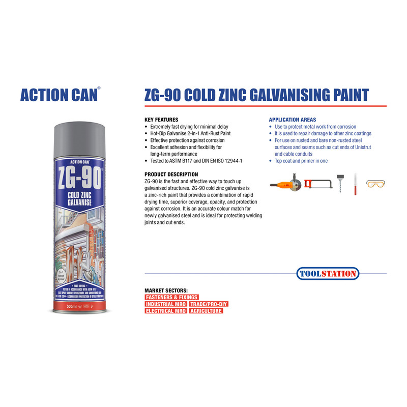 Action Can ZG-90 Cold Zinc Galvanising Paint Silver 500ml