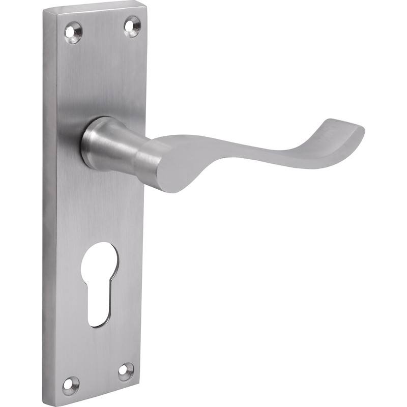 Victorian Scroll Door Handles Euro Lock Satin