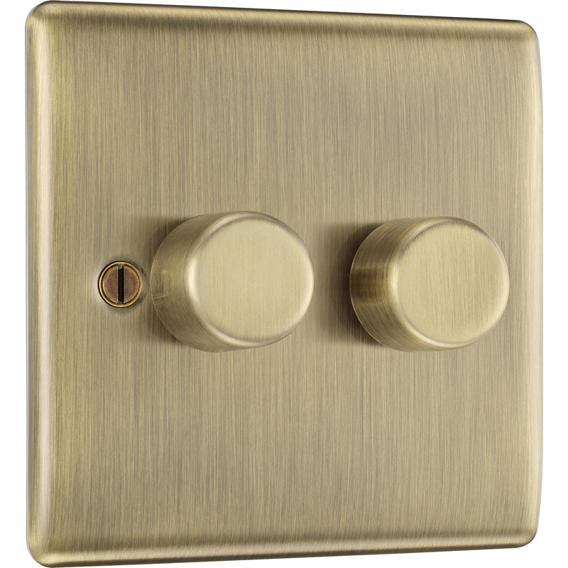 BG Antique Brass Intelligent LED Dimmer Switch 2 Gang 2 Way