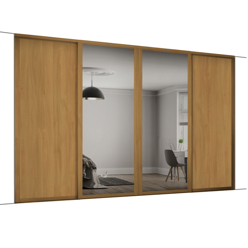 Spacepro Shaker 4 Door Sliding Wardrobe Kit Oak and Mirror 2290 x 2260mm