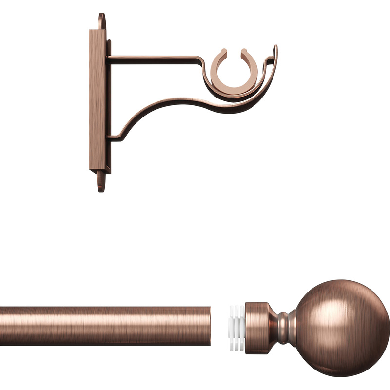 Rothley Curtain Pole Kit with Solid Orb Finials Antique Copper 25mm x 1829mm