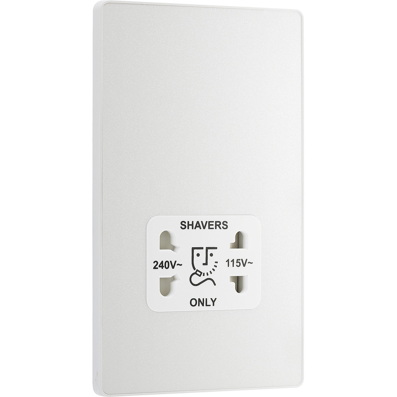 BG Evolve Pearlescent White (White Ins) Dual Voltage Shaver Socket 115/240V