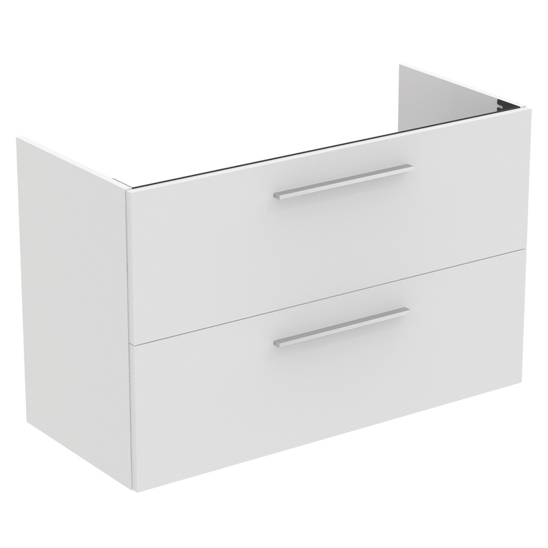 Ideal Standard i.life A Double Drawer Wall Hung Vanity Unit with Basin Matt White 1000mm with Brushed Chrome Handles