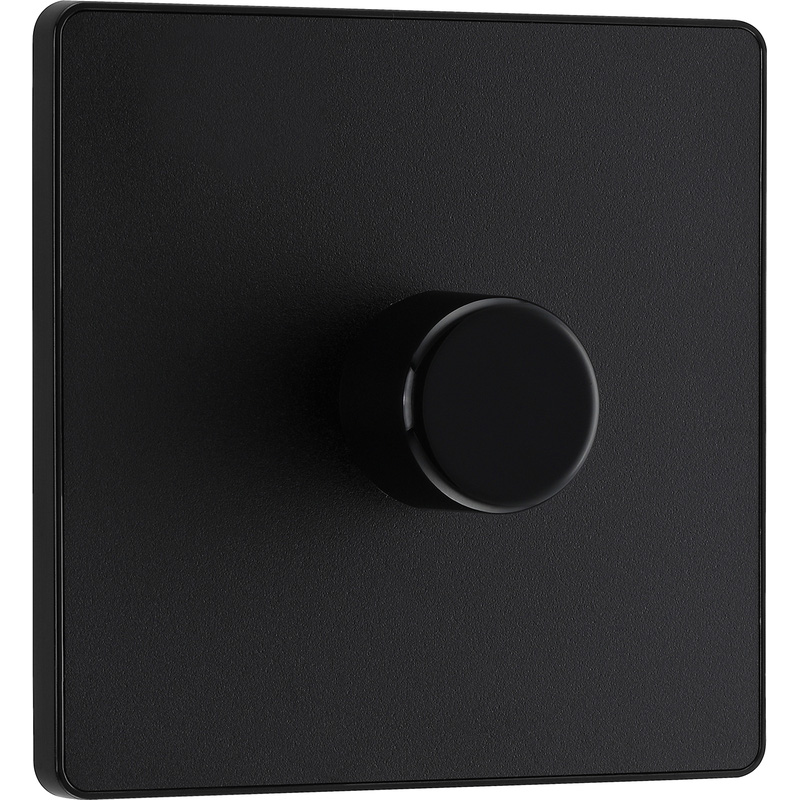 BG Evolve Matt Black (Black Ins) Trailing Edge Led 200W Single Dimmer Switch, 2-Way Push On/Off
