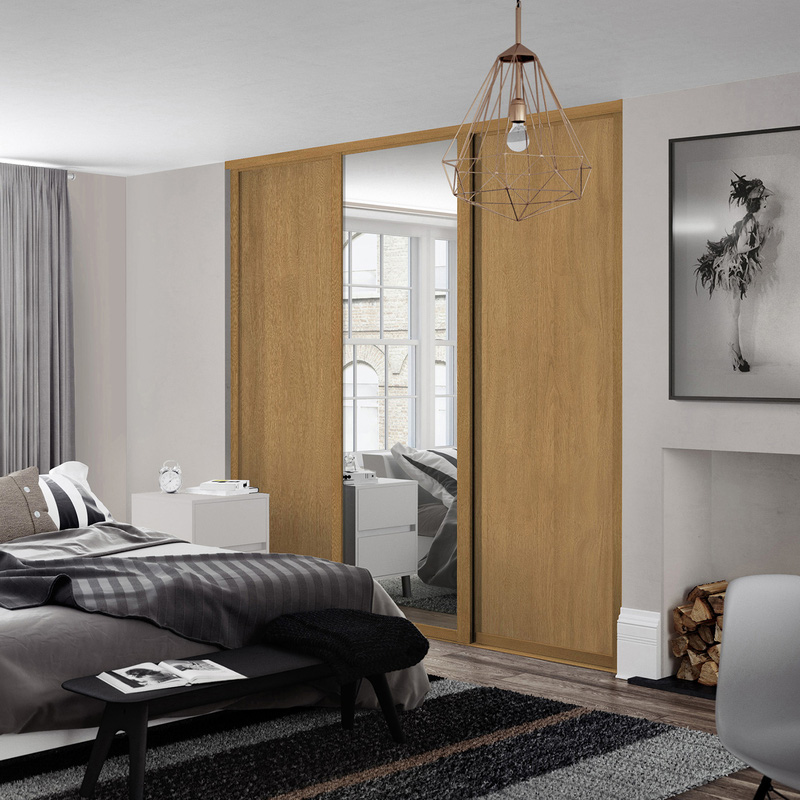 Spacepro Shaker 3 Door Sliding Wardrobe Kit Oak and Mirror 2592 x 2260mm