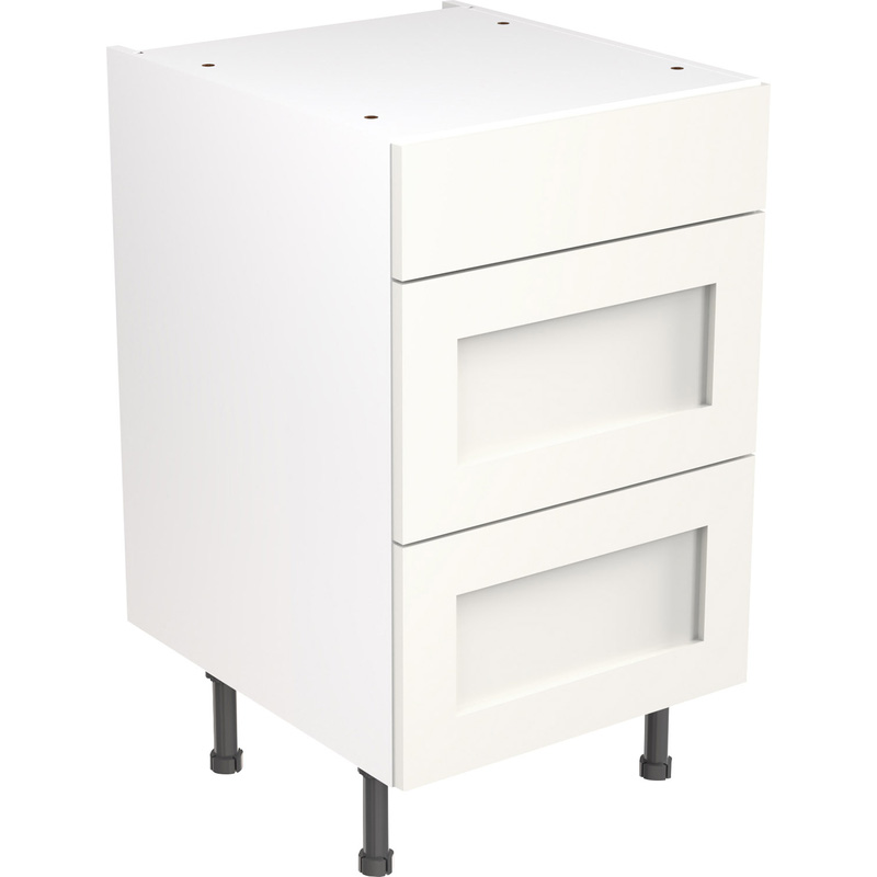 Kitchen Kit Flatpack Shaker Kitchen Cabinet Base 3 Drawer Unit Ultra Matt White 500mm