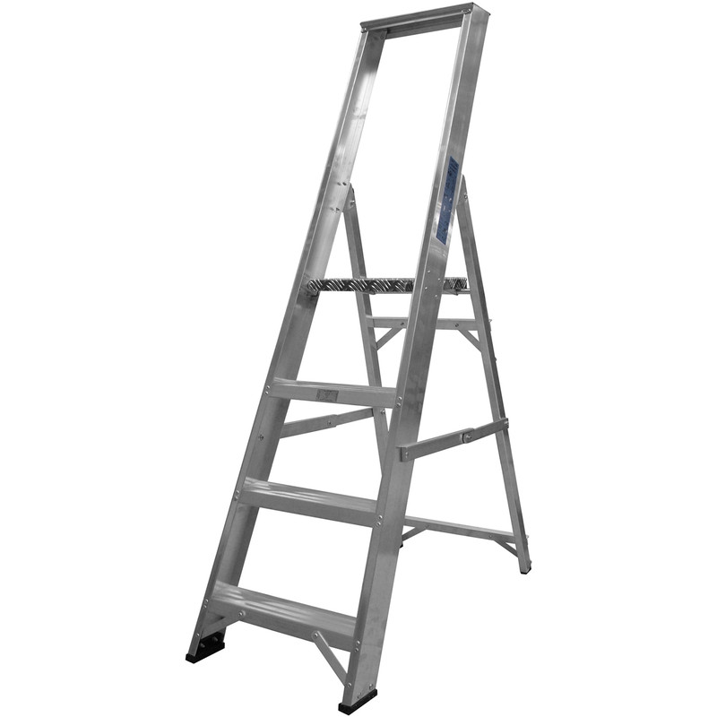 Lyte Industrial Platform Aluminium Step Ladder 4 Tread, Closed Length 1.60m