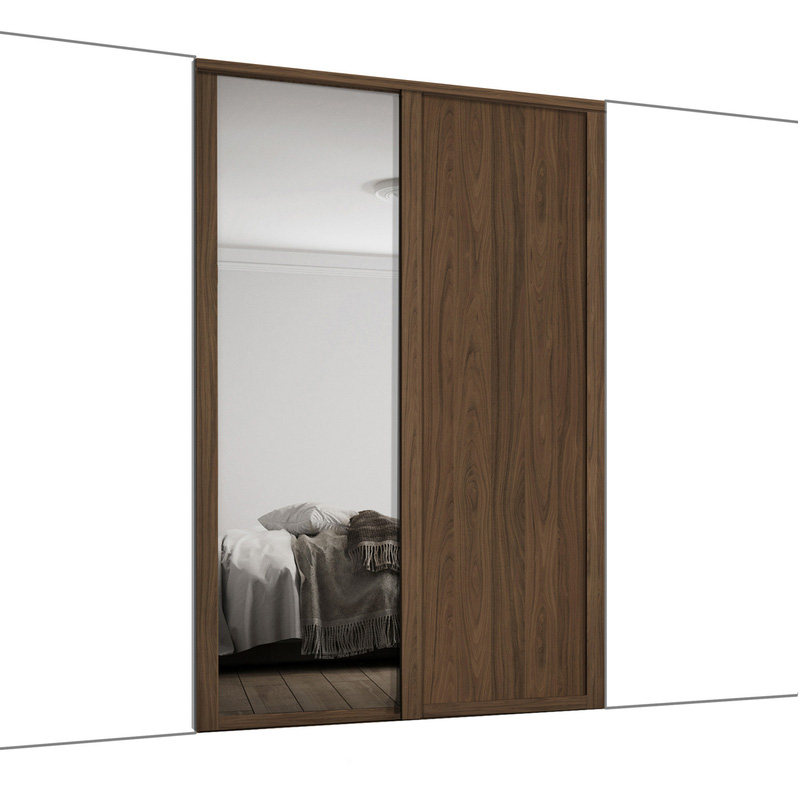Spacepro Shaker 2 Door Sliding Wardrobe Kit Walnut and Mirror 1449 x 2260mm